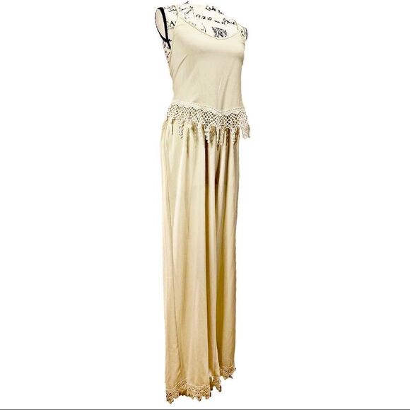 Spaghetti Strap Bandana Top Wide Leg Crochet Trim Summer Romper One Piece Outfit - Picture 4 of 4